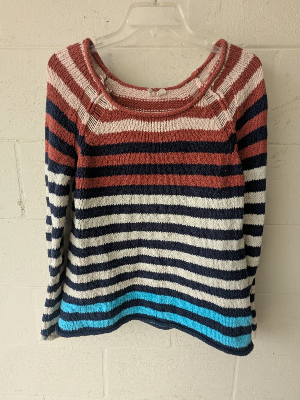 Anthropologie Moth Chunky Knit Striped Sweater Cotton Scoop Neck